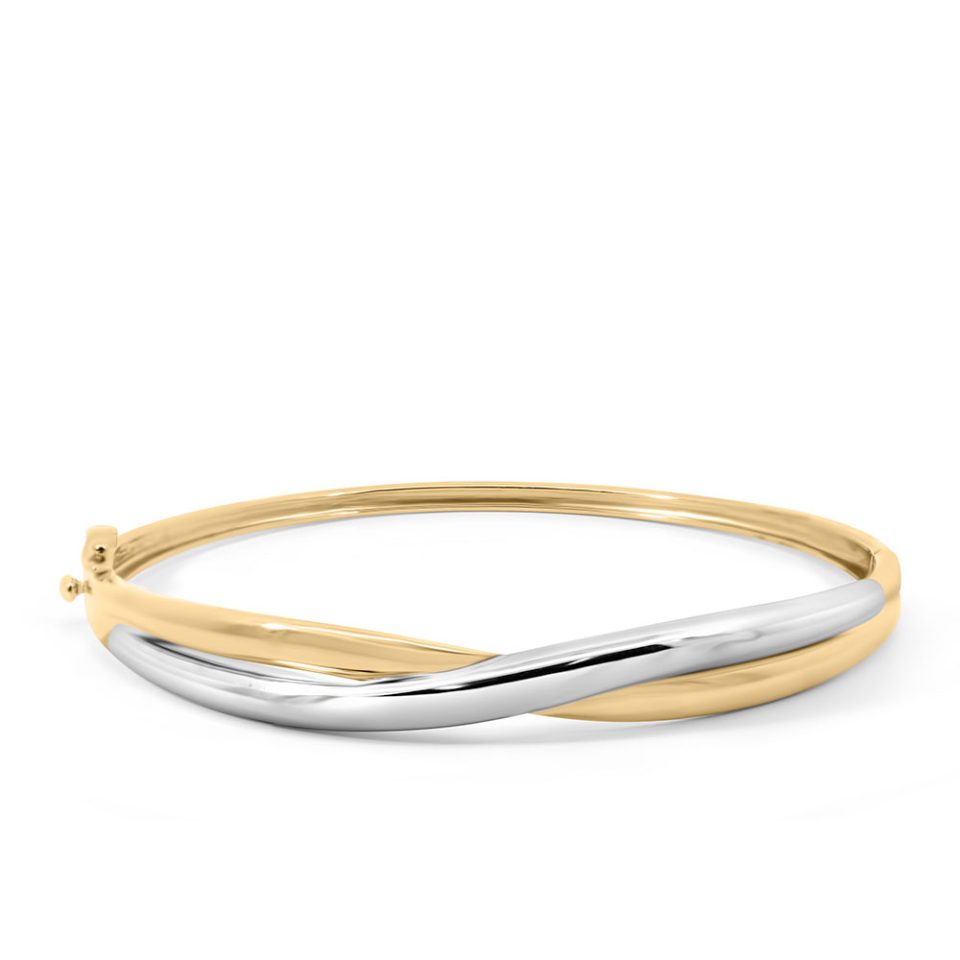 Two Tone Crossover Bangle in 10KT Yellow and White Gold
